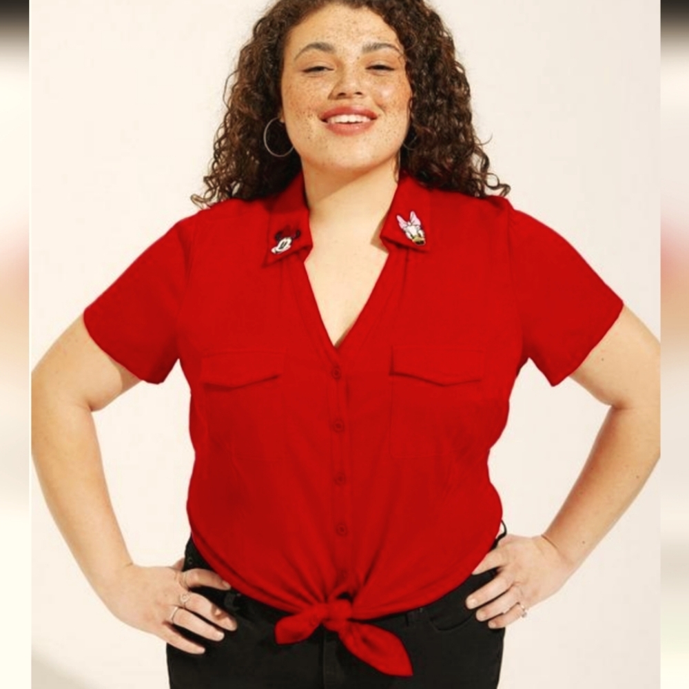Torrid Disney Americana Minnie Mouse Daisy Stretch Challis Button Up Shirt 2X
